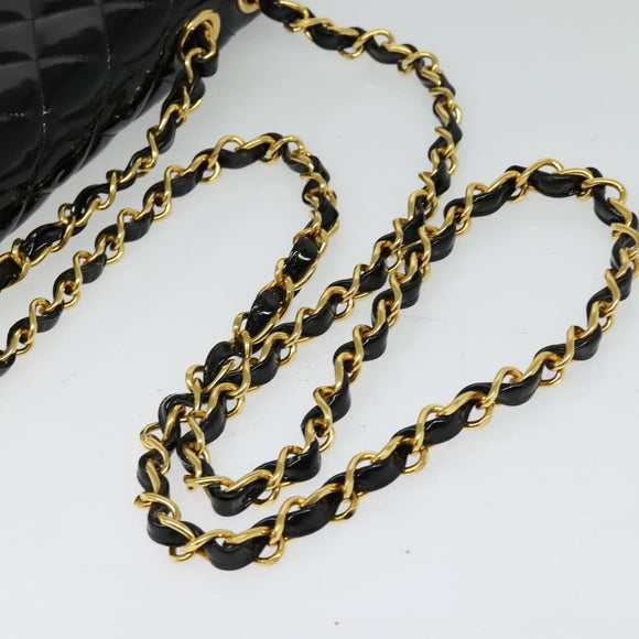 CHANEL Big Matelasse Chain Shoulder Bag Patent leather Black Gold CC Auth 126493