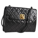 CHANEL Matelasse Shoulder Bag Lamb Skin Black Gold CC Auth 126497V-1