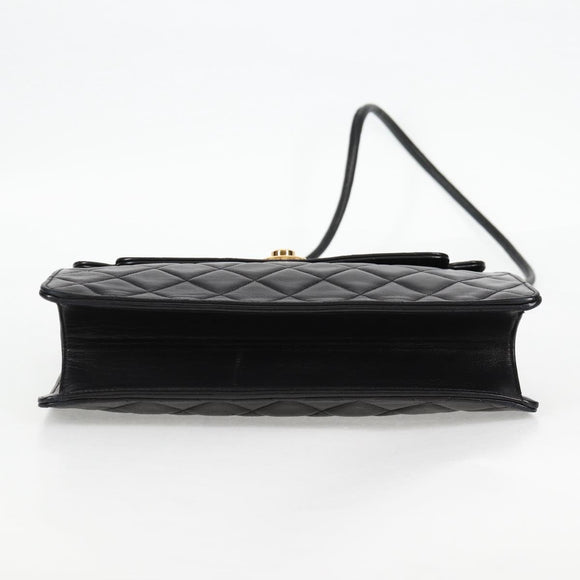 CHANEL Matelasse Shoulder Bag Lamb Skin Black Gold CC Auth 126497V
