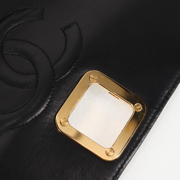 CHANEL Matelasse Shoulder Bag Lamb Skin Black Gold CC Auth 126497V