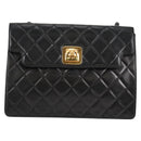 CHANEL Matelasse Shoulder Bag Lamb Skin Black Gold CC Auth 126497V-13