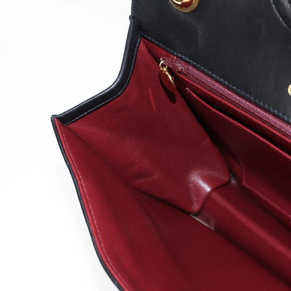 CHANEL Matelasse Shoulder Bag Lamb Skin Black Gold CC Auth 126497V