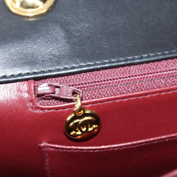 CHANEL Matelasse Shoulder Bag Lamb Skin Black Gold CC Auth 126497V