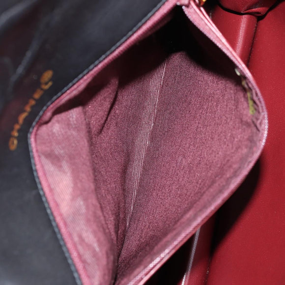 CHANEL Matelasse Shoulder Bag Lamb Skin Black Gold CC Auth 126497V