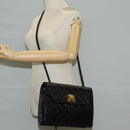 CHANEL Matelasse Shoulder Bag Lamb Skin Black Gold CC Auth 126497V-28