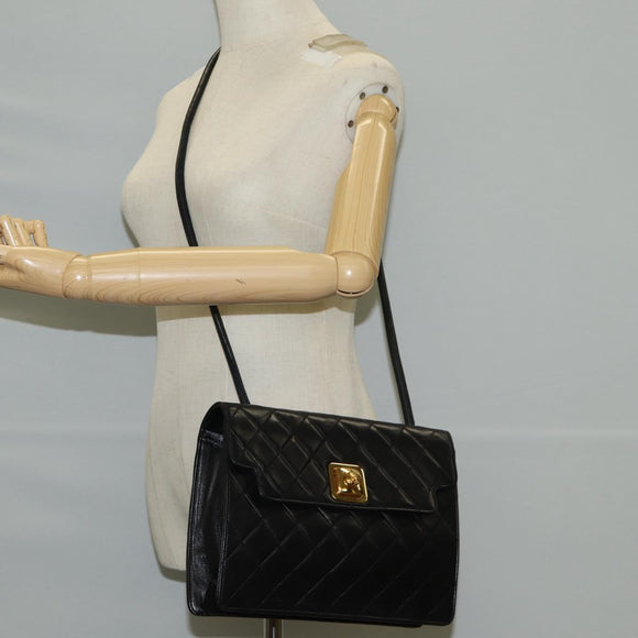 CHANEL Matelasse Shoulder Bag Lamb Skin Black Gold CC Auth 126497V