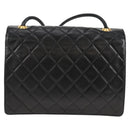 CHANEL Matelasse Shoulder Bag Lamb Skin Black Gold CC Auth 126497V-2