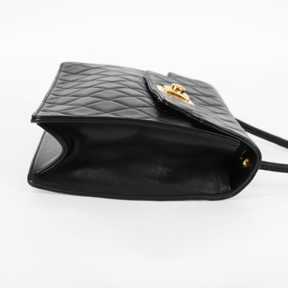 CHANEL Matelasse Shoulder Bag Lamb Skin Black Gold CC Auth 126497V