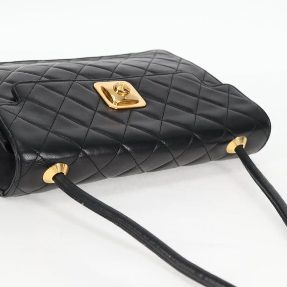 CHANEL Matelasse Shoulder Bag Lamb Skin Black Gold CC Auth 126497V