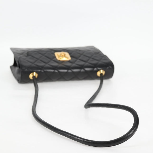 CHANEL Matelasse Shoulder Bag Lamb Skin Black Gold CC Auth 126497V