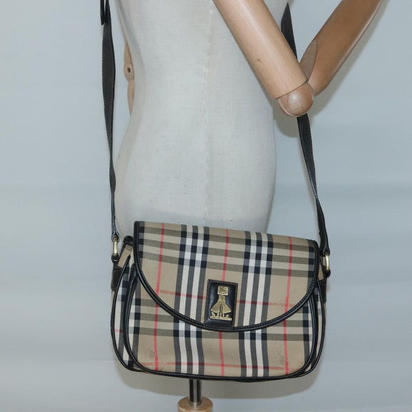 Burberrys Nova Check Shoulder Bag Canvas Beige Gold Auth 126517