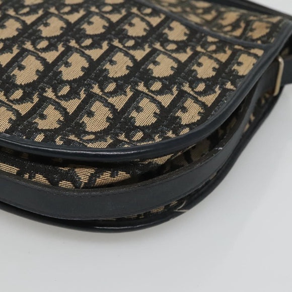 Christian Dior Trotter Canvas Shoulder Bag Navy Gold Auth 126521