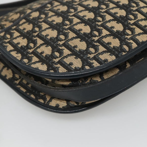 Christian Dior Trotter Canvas Shoulder Bag Navy Gold Auth 126521