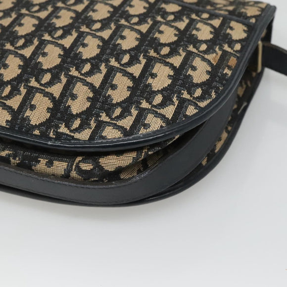 Christian Dior Trotter Canvas Shoulder Bag Navy Gold Auth 126521