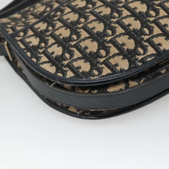 Christian Dior Trotter Canvas Shoulder Bag Navy Gold Auth 126521