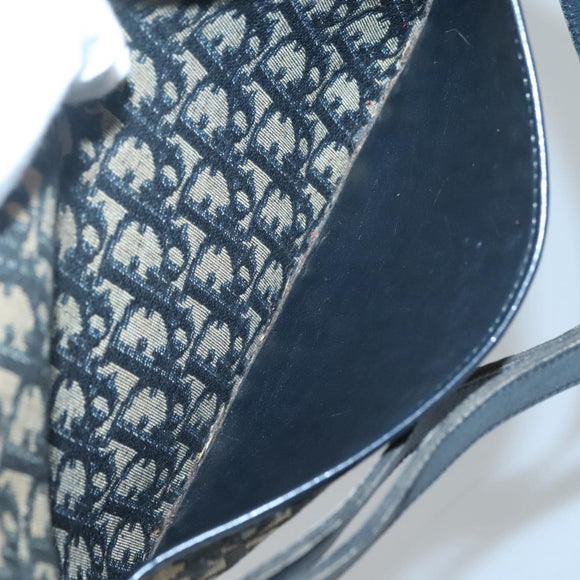 Christian Dior Trotter Canvas Shoulder Bag Navy Gold Auth 126521