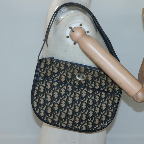 Christian Dior Trotter Canvas Shoulder Bag Navy Gold Auth 126521