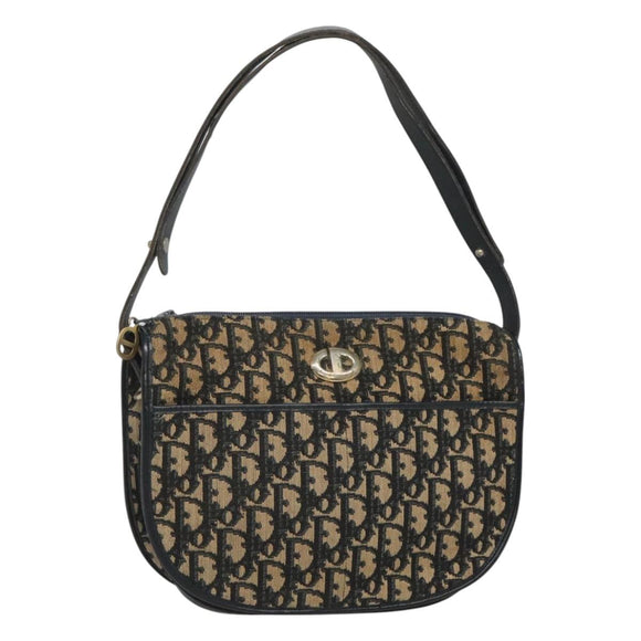 Christian Dior Trotter Canvas Shoulder Bag Navy Gold Auth 126521
