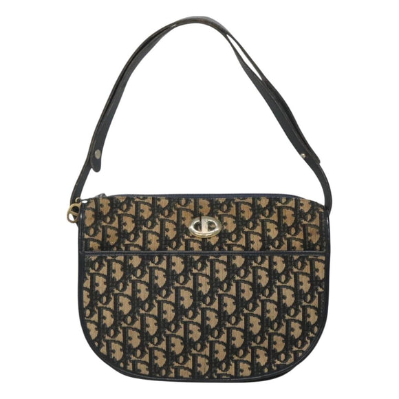 Christian Dior Trotter Canvas Shoulder Bag Navy Gold Auth 126521