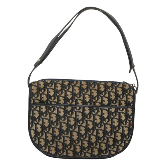Christian Dior Trotter Canvas Shoulder Bag Navy Gold Auth 126521