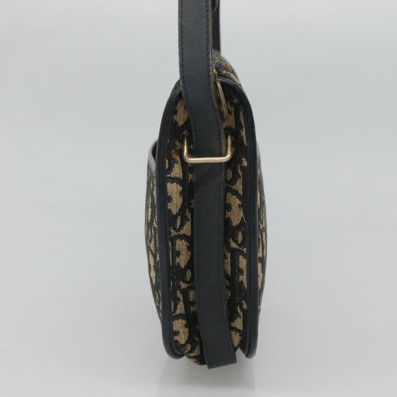Christian Dior Trotter Canvas Shoulder Bag Navy Gold Auth 126521