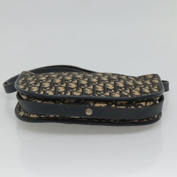 Christian Dior Trotter Canvas Shoulder Bag Navy Gold Auth 126521