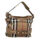 BURBERRY Nova Check Shoulder Bag Canvas Beige Gold Auth 126524-1