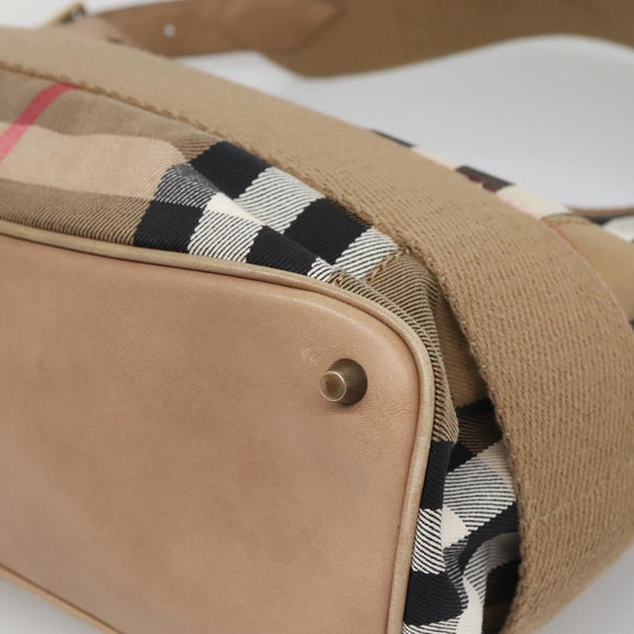 BURBERRY Nova Check Shoulder Bag Canvas Beige Gold Auth 126524