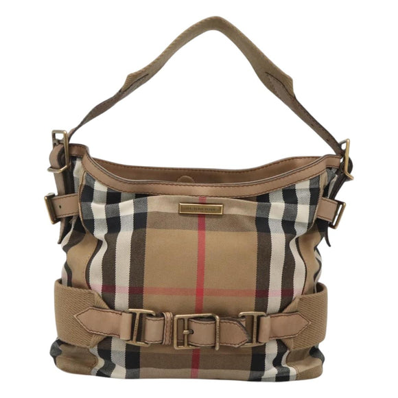 BURBERRY Nova Check Shoulder Bag Canvas Beige Gold Auth 126524