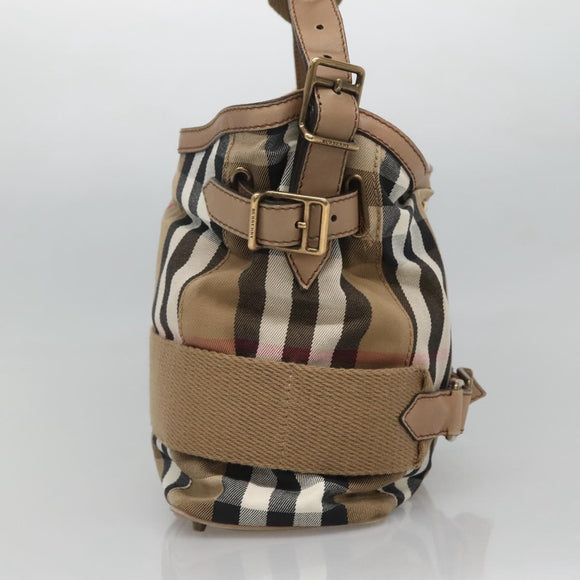 BURBERRY Nova Check Shoulder Bag Canvas Beige Gold Auth 126524