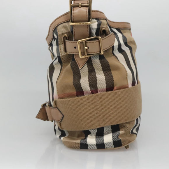BURBERRY Nova Check Shoulder Bag Canvas Beige Gold Auth 126524