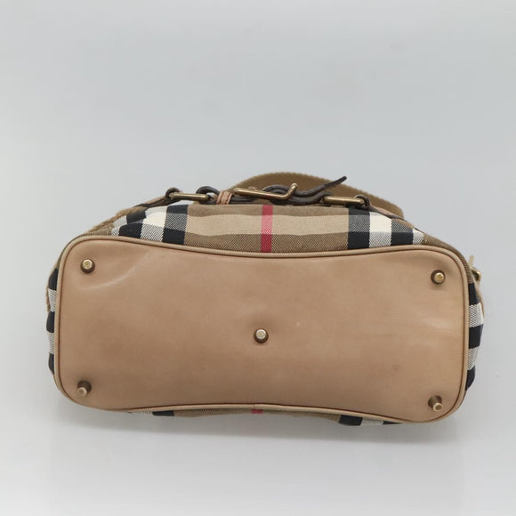 BURBERRY Nova Check Shoulder Bag Canvas Beige Gold Auth 126524