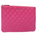 CHANEL Matelasse Clutch Bag Caviar Skin Pink Silver CC Auth 126556M-1