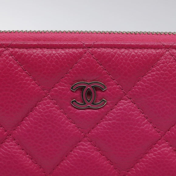 CHANEL Matelasse Clutch Bag Caviar Skin Pink Silver CC Auth 126556M