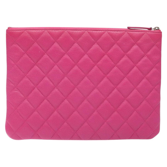 CHANEL Matelasse Clutch Bag Caviar Skin Pink Silver CC Auth 126556M