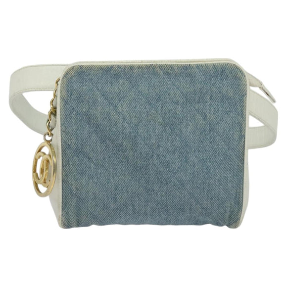 CHANEL Matelasse Waist Bag Denim Blue Gold CC Auth 126559