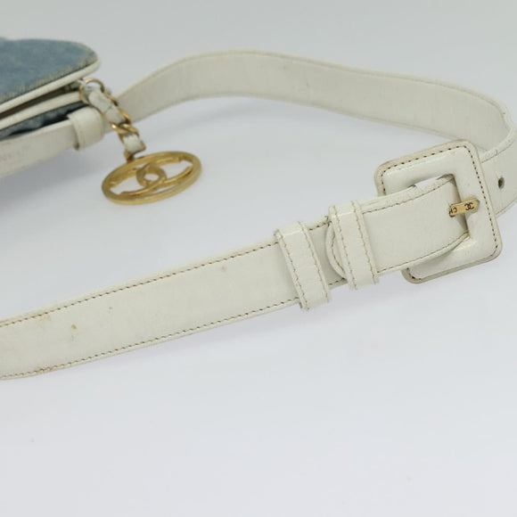 CHANEL Matelasse Waist Bag Denim Blue Gold CC Auth 126559