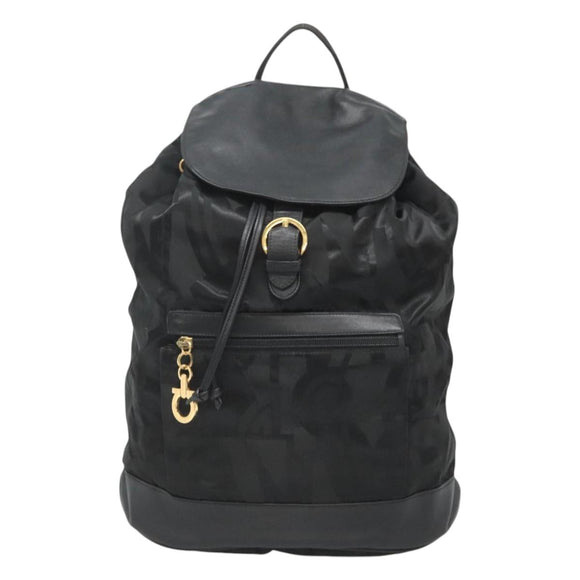 Salvatore Ferragamo Backpack Nylon Black Gold Auth 126564