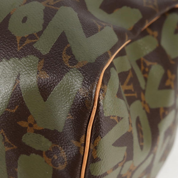 LOUIS VUITTON Monogram Graffiti Keepall 50 Boston Bag Khaki M92196 Auth 126567SM
