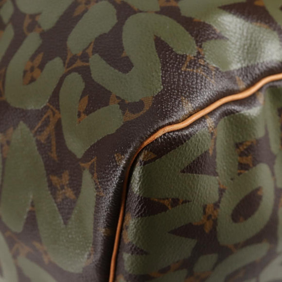 LOUIS VUITTON Monogram Graffiti Keepall 50 Boston Bag Khaki M92196 Auth 126567SM