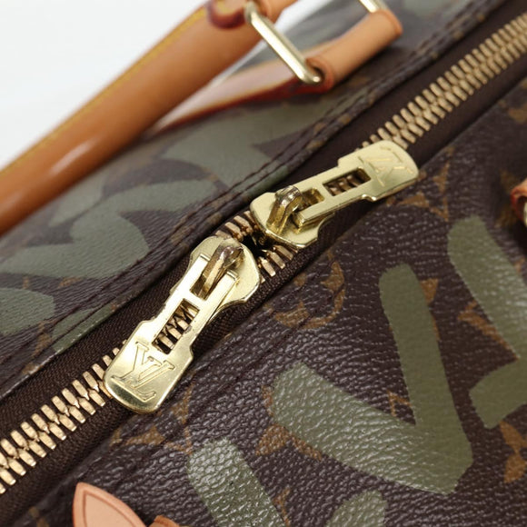 LOUIS VUITTON Monogram Graffiti Keepall 50 Boston Bag Khaki M92196 Auth 126567V