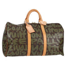 LOUIS VUITTON Monogram Graffiti Keepall 50 Boston Bag Khaki M92196 Auth 126567SM-1