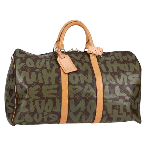 LOUIS VUITTON Monogram Graffiti Keepall 50 Boston Bag Khaki M92196 Auth 126567SM