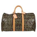 LOUIS VUITTON Monogram Graffiti Keepall 50 Boston Bag Khaki M92196 Auth 126567V-13