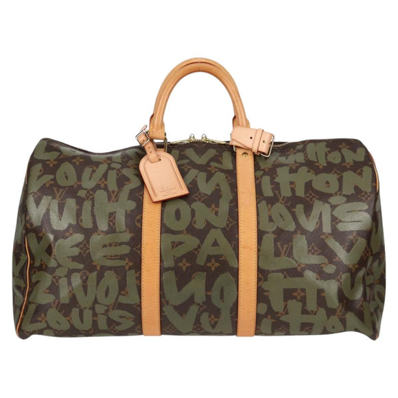 LOUIS VUITTON Monogram Graffiti Keepall 50 Boston Bag Khaki M92196 Auth 126567SM