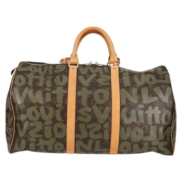 LOUIS VUITTON Monogram Graffiti Keepall 50 Boston Bag Khaki M92196 Auth 126567V - 0