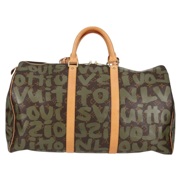 LOUIS VUITTON Monogram Graffiti Keepall 50 Boston Bag Khaki M92196 Auth 126567V