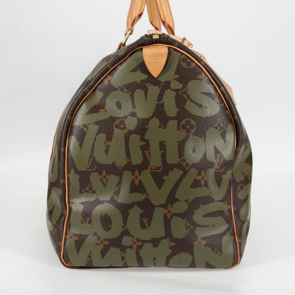 LOUIS VUITTON Monogram Graffiti Keepall 50 Boston Bag Khaki M92196 Auth 126567SM