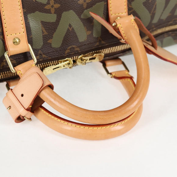 LOUIS VUITTON Monogram Graffiti Keepall 50 Boston Bag Khaki M92196 Auth 126567SM