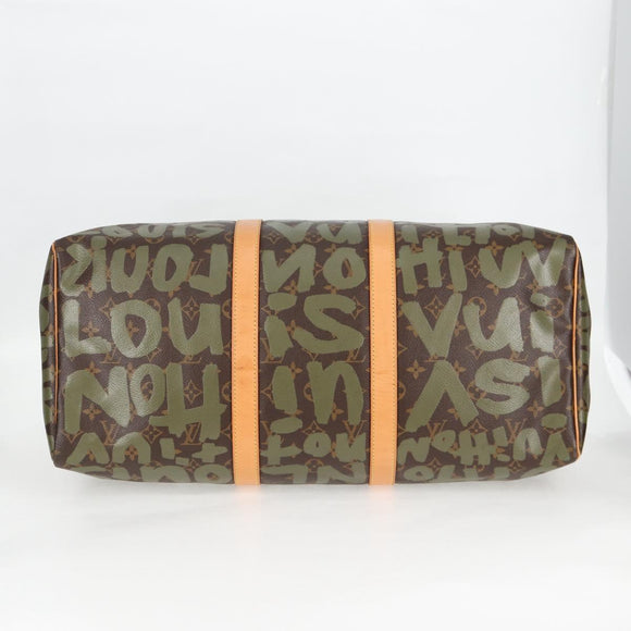 LOUIS VUITTON Monogram Graffiti Keepall 50 Boston Bag Khaki M92196 Auth 126567SM